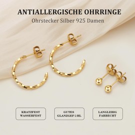 Ohrringe Gold Creolen, Hypoallergen Ohrringe Damen Gold, Wasserfeste Goldene Ohrringe Damen, 2 Paar Ohrringe für Mehrere Ohrlöcher, Ohrringe Set Gold Creolen Gold Damen Geschenke für Frauen