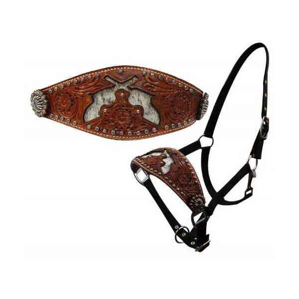 Showman Bronc Halter w/Floral Tooling & Genuine Cowhide Dueling Guns