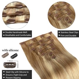 Belaved Clip in Hair Extensions Human Hair,Ash Brown and Platinum Blonde Clip ins,70g Highlighted Hair Extensions Clip in Human Hair Remy 18 Inch 7pcs