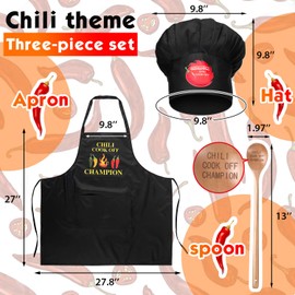 3 Pcs Chili Cook off Trophies Chili Cook off Champion Black Apron Adjustable Chef Hats Funny Kitchen Cooking Hat Chili Cook off Wood Spoon Prizes Chili Cook off Prizes for Men Women Chili Festivals