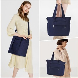 Canvas Tote Bag for Women with Zipper Compartment Water Resistant Crossbody Shoulder Bag for 15.6" Laptop Large Handbags Work Beach Travel, Navy