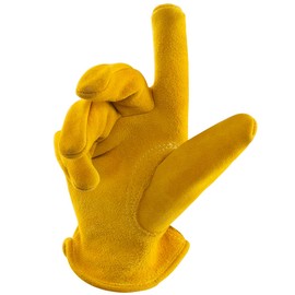 FEISHDEK Kids Work Gloves Age 2-14, Extra Soft Deerskin Suede, Durable, Flexible Toddler Youth Genuine Leather Gloves for Kids Yard Work, Working, Gardening (XL, Yellow, 12-14 Years Old)