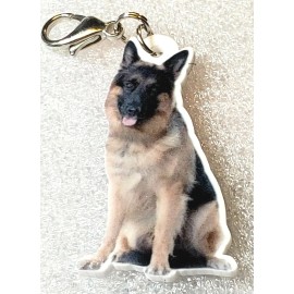 German Shepherd Dog GSD Flat Acrylic Bag Purse Charm Dangle Zipper Pull Jewelry