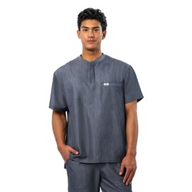 Peelz Karl Henley 2-Pocket Scrub Top for Men - Soft Stretch Fabric Men's Scrub Tops, 3-Button Design, Comfort Fit, Heather Grey, Large
