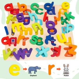 Wooden Jigsaw Puzzles for 3 4 Year Old, Kids Numbers & ABC Alphabet Learning Toys - Wooden Puzzles Montessori Toys for Early Education Toys Girls Boys Gifts(Lowercase Letter)