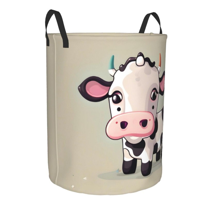 Cute White Cow Print Circular Protable Storage Bin Organizer Round