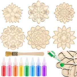 Gilprop 15 Pcs Diwali Mandala Sand Art Kit 6 Reusable Mandala Base 8 Vibrant Rangoli Powder Colors with Brush Diwali Sand Painting for Adults Boys and Girls