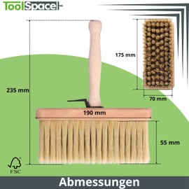 ToolSpace Surface Brush 190 mm, Wallpaper Brush, Ceiling Brush, Wallpapering Brush, Wide Tassel, Natural Hair, Wooden Handle, Wallpapering Brush, Foundation Brush, Patio Brush Brush, Bristle Brush,