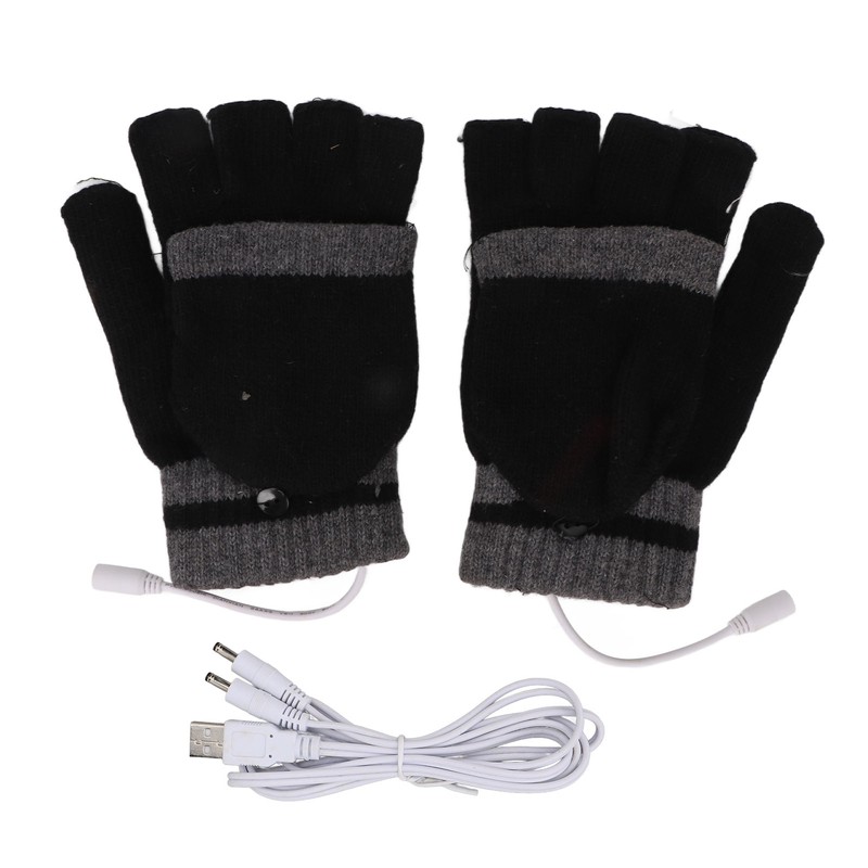 Full and Half Fingers Heating Gloves USB Fingerless Knitting Electric