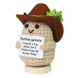 ETDKM Mini Funny Positive Crochet Potato with Stand, Cute Emotional Support Potato Crochet Animals Already Made, Holiday Christmas Birthday Gifts for Women, Office Decor Cool Things