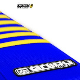 Enjoy MFG 1989-1992 SUZUKI RM 125 250 SEAT COVER    ALL BLUE / YELLOW RIBS    LOGO   #146
