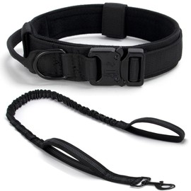 Tactical Dog Collar Set, Adjustable Military Training Nylon Dog Collar with Control Handle and Heavy Quick-Release Metal Buckle for Small Medium Large Dogs, Black Set L