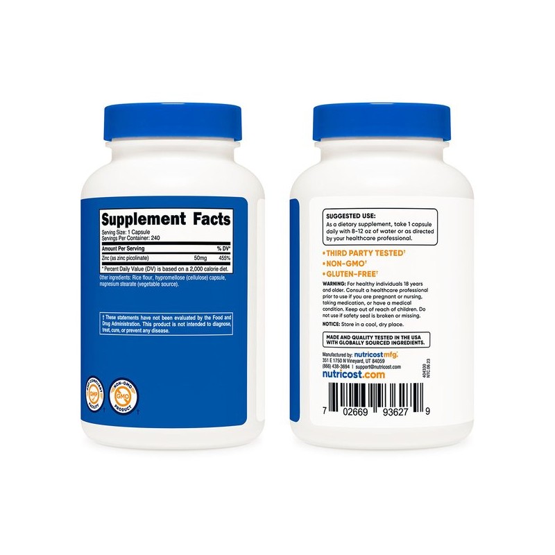 아연 피콜리네이트 50mg 240캡슐 1병 Zinc Picolinate 50mg 240 Capsules