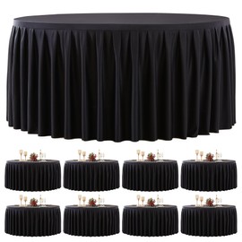 8 Pack Black Round Tablecloth 60 inch Stretch Spandex Fitted Table Cloth 5FT Round Banquet Tablecloths Wrinkle Free Table Cover Pleated Circle Tablecloth with Ruffle Skirt for Party Wedding Birthday