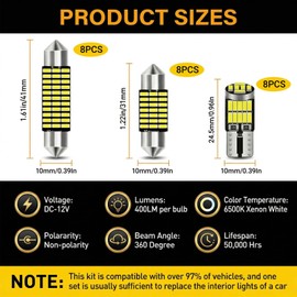 YYTQP 24PCS LED Interior Light Kit, Multi-Spec Bulbs Including 31mm 36mm 39mm 41mm T10 W5W 4014, Super Bright White LED Light for Vehicle Map, Door, Trunk, Courtesy and License Plate Lighting