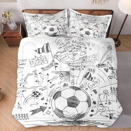 WeCozy 2 Pcs Twin Size Comforter Set with Pillowcase, Game Painting Ball Cup Soccer Soft Bedding Set for Kids and Adults Bedroom Bed Decor