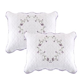 vctops 2-Piece Elegant Floral Embroidered Pillow Shams Queen Size 100% Cotton Quilted Decorative Pillow Shams Set (Purple,20"x28")