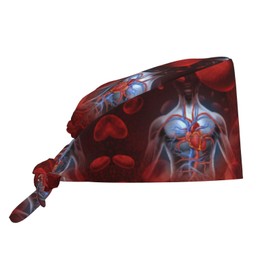 Human Heart Circulation Cardiovascular System Adjustable Working Cap Breathable Unisex Women Men Elastic Bandage Tie Back Hats Scrub Nursing Doctor Surgeon Cap