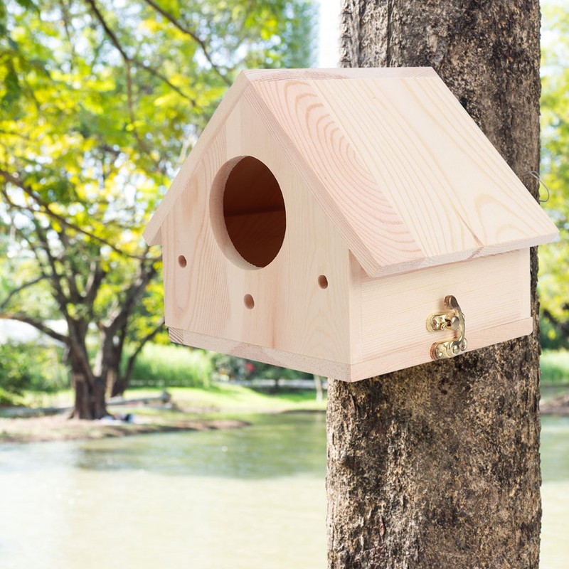 Outdoor Innovative Wooden Bird House Birds Nesting Breeding Cage Ornament