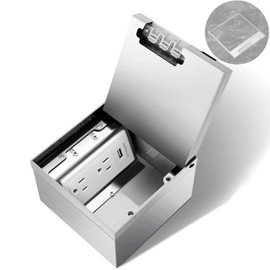 Recessed Flat Hidden Floor Electrical Outlet Kit, Hidden Duplex 2 * 15A Tamper-Resistant Receptacle Outlet and 2.1A USB Port, Waterproof Electrical Outlet Cover Box, Silver