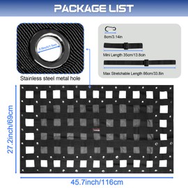 StarknightMT UTV Cargo Net -StarknightMT Universal UTV Bed Net with Adjustable Straps Compatible with Polaris Ranger General Can-am Defender Commander Kawasaki Mule CFmoto UForce 45.7 * 27.2 inch