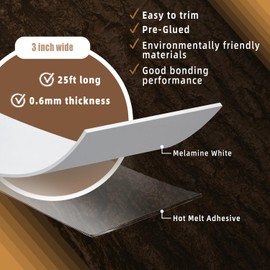 GSCIT Club White Melamine Edge Banding, 3 inch x 25ft Edge Banding with Hot Melt Adhesive Pre-glued Cabinet Edge Banding Flexible White Veneer Edging for Plywood