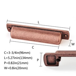 CABDM 10 Pack Cup Pulls 3-3/4"(96mm) Center to Center Drawer Pulls Antique Copper Cabinet Cup Pulls Kitchen Cabinet Hardware Vintage Cabinet Handles Bin Cup Drawer Handles Copper Knobs.