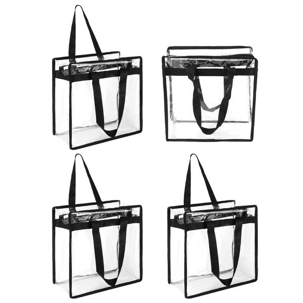 QWORK Transparent PVC Stadium Approved Tote Bags, 4 Pack 12x6x12