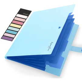 Sooez Expanding File Folder, Letter Size Accordion File Organizer, 5 Pocket Folders for Documents, Cute Folder with Labels, Portable Paper Organizer for School Office Supplies, A4 Size, Sky Blue