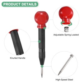 M METERXITY 2-Pack Automatic Center Punch, 133mm HSS Spring Loaded Nail Punch with Palm Cushion Cap for Steel Plate/Wooden Board/Glass, Adjustable Impact Punch Window Breaker Tool [Black]