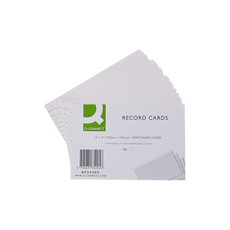 Q-Connect Record Card 152x102mm Ruled Feint White (100 Pack)