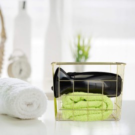 Relaxdays Storage Basket, 3x Set, Organiser, Wire, Metal, Cube, HxWxD: 15.5 x 28 x 20 cm, Office, Kitchen, Gold, Iron