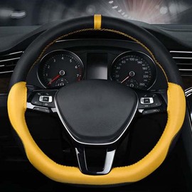Car Steering Wheel Cover, 14.6 - 15.0 inches (37 - 38 cm), Medium Size, Hand-sewn Leather Steering Wheel Cover, Anti-Slip, Beautiful, Suitable for Most Passenger Cars