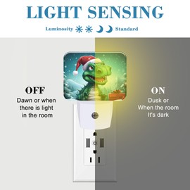 Chrismas Night Light for Kids Girls Boys, Cute Christmas Dinosaur LED Night Light Plug into Wall with Dusk to Dawn Sensor for Room, Hallway, Kitchen, Bathroom, Stairs Decor