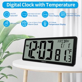 Geevon 14.3" Atomic Wall Clock Battery Operated, Large Atomic Digital Wall Clock with Indoor Temperature and Humidity, Date, 4.4" Jumbo Digits for Home Office Elderly Living Room, Dining Room