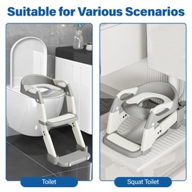 3 in 1 Potty Training Seat for Toddlers Adjustable Toilet Trainer with Anti-Slip Steps and Splash Guard Converts to Step Stool & Child Toilet Chair Foldable Design for Boys & Girls(Grey)