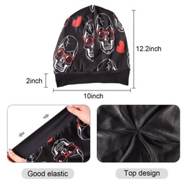 Bonnet Sleep Cap Hair Wrap Cover for Sleeping Satin Lined Head Wrap Nurse Cap Night Cap Slouchy Beanie for Men Women Skull Red Heart