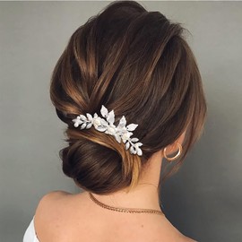 JONKY Leaf Bride Wedding Hair Comb Silver Bridal Headpieces Pearl Hair Side Combs Clip Bridesmaid Hair Accessories for Women and Girls
