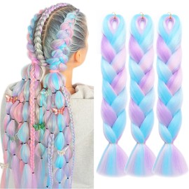 MAYSA Multicolour Braiding hair, Rainbow Pre stretched Braiding Hair, Synthetic Jumbo Braiding Hair Extensions 24in 3Packs