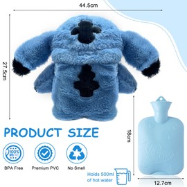 Anime Hot Water Bottle Cuddly Toy, Hot Water Bottle Children, Removable and Washable Hot Water Bottle Animal with Cover, Plush Hot Water Bottle Cartoon Gifts for Boys Girls Family Friend