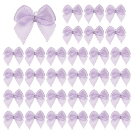 PATIKIL 30 Pcs Mini Ribbon Bows, Flower Pearl Sewing Appliques Decoration for DIY Craft, Wedding, Christmas, Scrapbooking(Light Purple, 0.08 x 0.09 Inch)