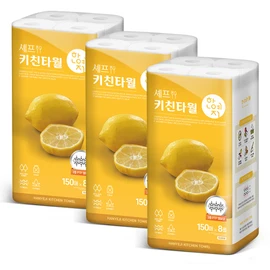Yeji Han Natural Pulp Chef Kitchen Towels 150 Sheets 8 Rolls 3 Packs / 한예지 천연펄프 셰프 키친타올 150매 8롤 3팩