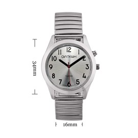 QIATKWH Deutsch sprechende Uhr,Silberschale, Silberne verstellbare Länge Edelstahl Teleskopband, Damenstil