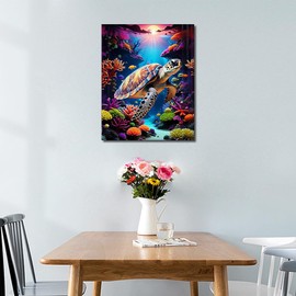 TISHIRON Sea Turtle Paint by Numbers for Adults Sea Animals Adult Paint by Number Kits on Canvas Colorful Coral Painting by Numbers Kit Ocean DIY Acrylic Painting Art Crafts 16"x20"(Frameless)