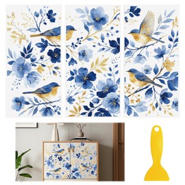Rub On Transfers for Crafts, 3pcs Vintage Branches and Birds Transfers UV DTF Stickers Waterproof Decals Furniture for Wood Door Window DIY Home Decor