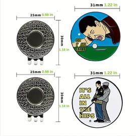 Golf Ball Marker Set, Golf Cap Clip, 31mm Humorous Design Collection, 3-Pack