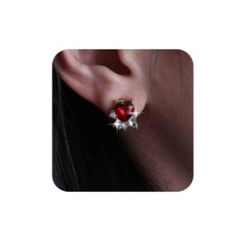 Aneneiceera Vintage Ruby Heart Stud Earrings Red Crystal Heart Earrings Cz Ruby Love Earrings Tiny Rhinestone Cluster Earrings Jewelry for Women