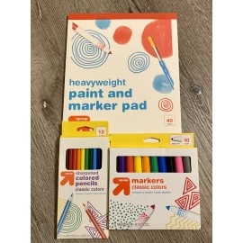 Target School Supplies Lot Markers Drawing 40-Sheet Paper Pad with Colored Pencils New