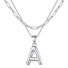 Turandoss Bubble Letter Necklace Silver - Dainty A Bubble Letter Necklace Silver, Layered A Initial Necklaces for Women Trendy, Silver Choker Necklaces, Silver Jewelry for Women