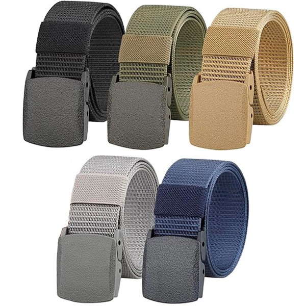 5 Pack Nylon Web Belt Plastic Buckle 1.5" Tactical Webbing，With